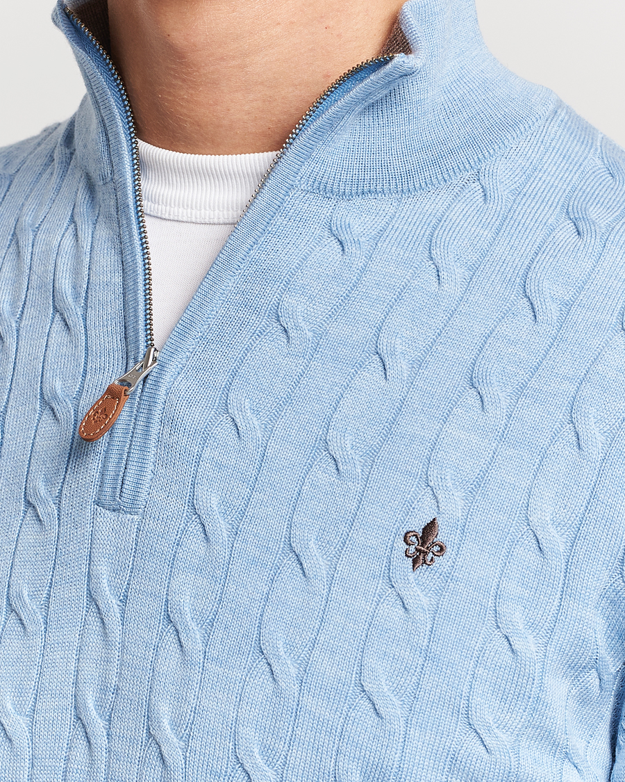 Men | Sweaters & Knitwear | Morris | Merino Cable Half Zip Light Blue