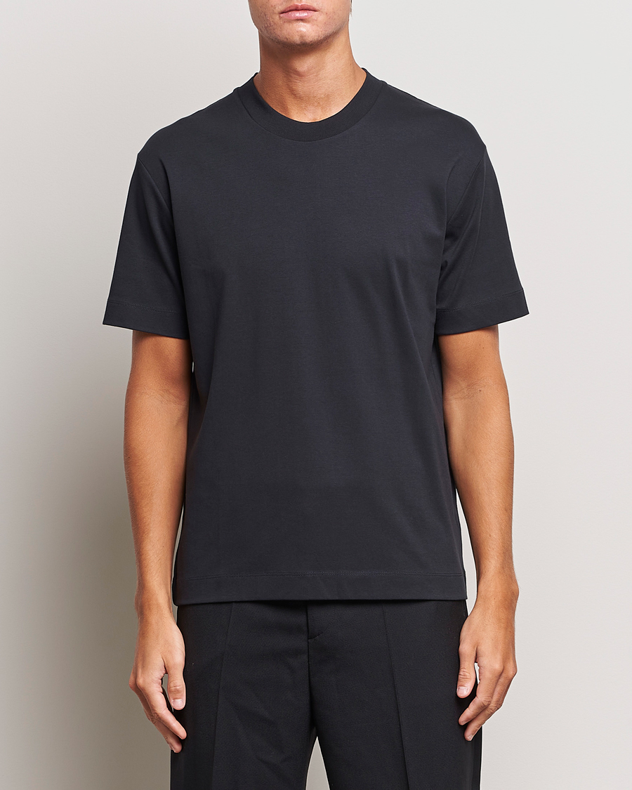 Sunspel Heavyweight Mock Neck T-Shirt Black at CareOfCarl.com