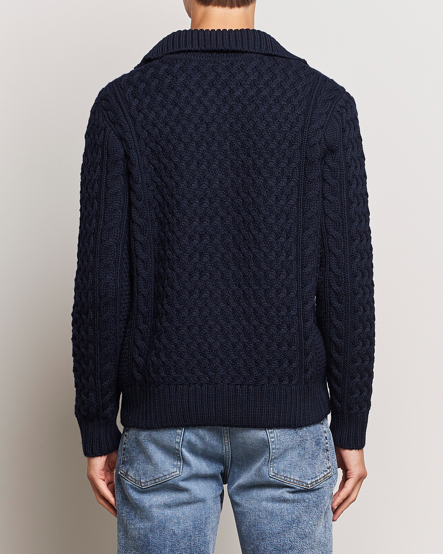 Sunspel Cable Knit Jacket Navy at CareOfCarl.com