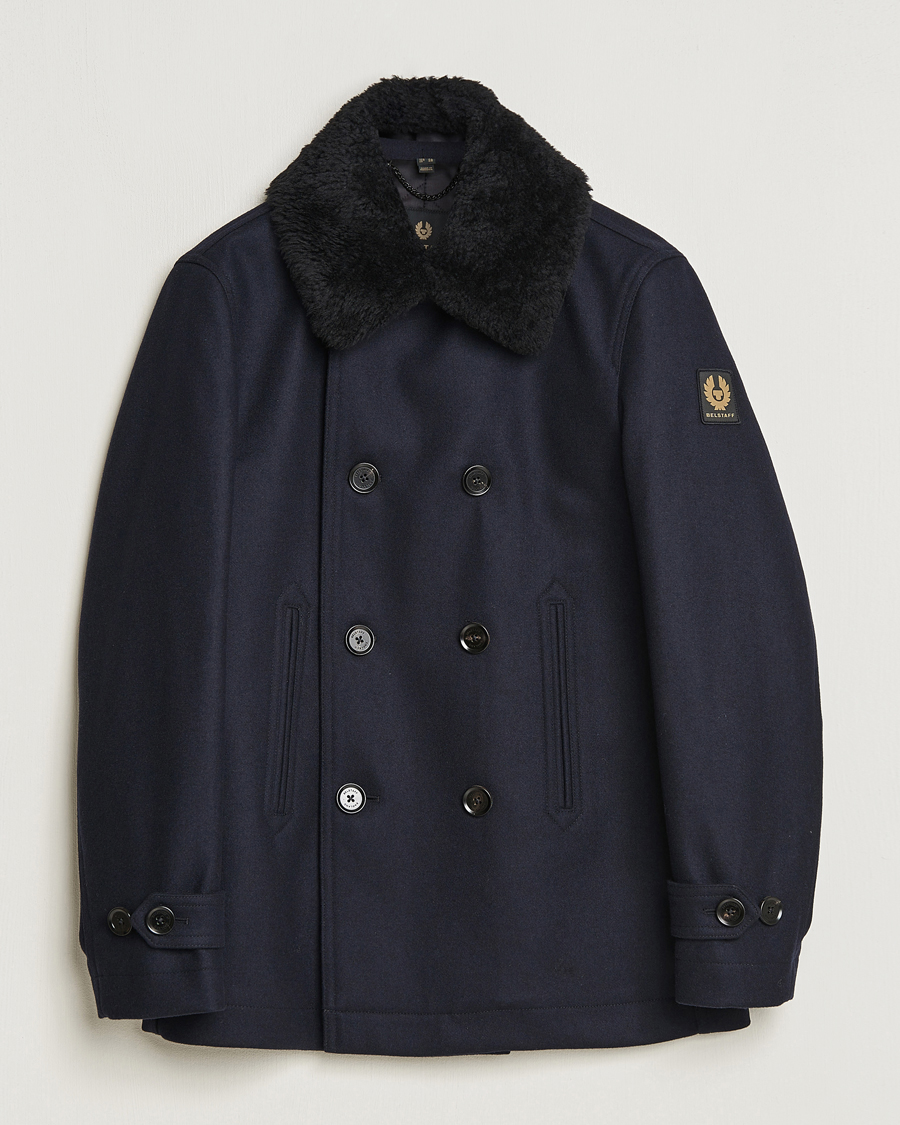 Men | Coats & Jackets | Belstaff | Ashridge Sherling Wool Peacoat Dark Ink