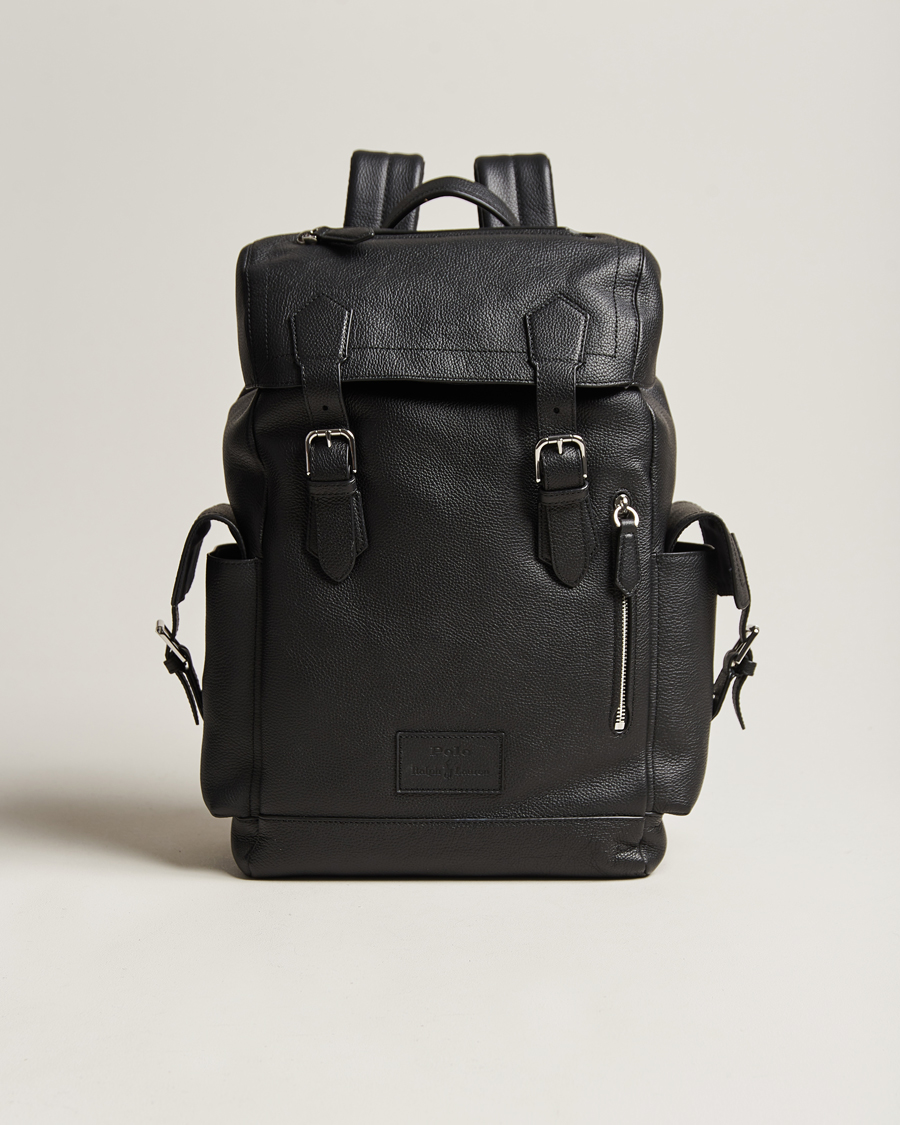 Polo Ralph Lauren Flap Leather Backpack Black at CareOfCarl.com