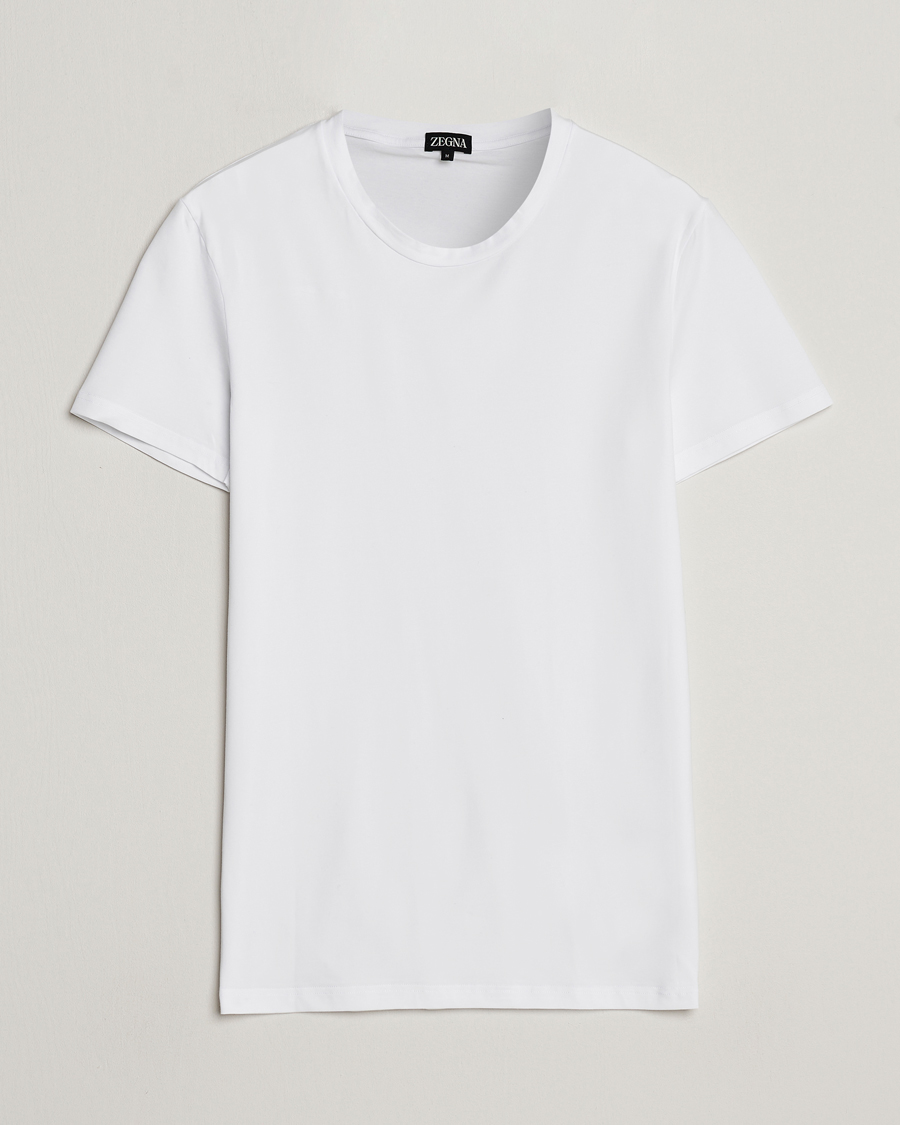 Zegna Stretch Cotton Round Neck T-Shirt White at