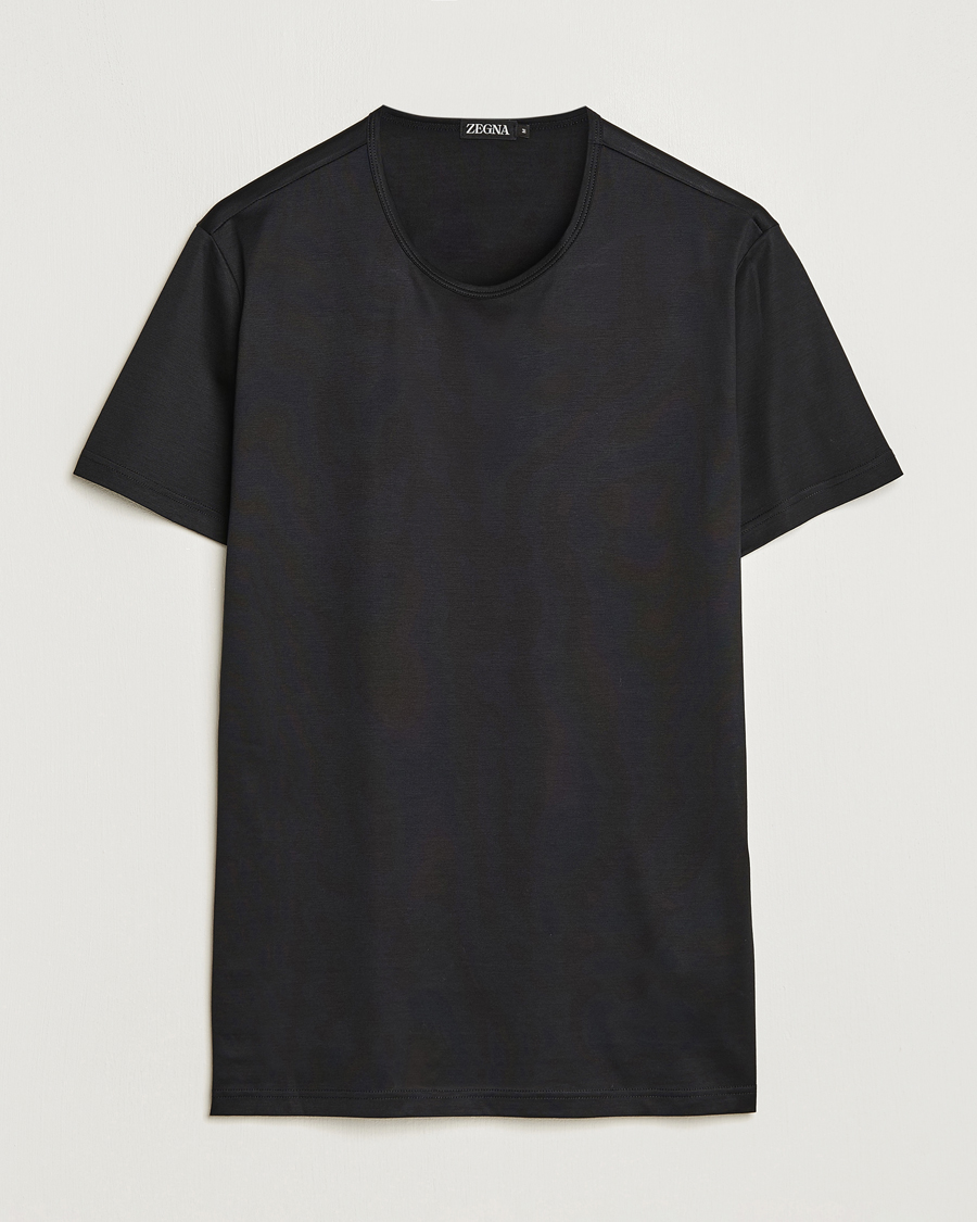 Zegna Filoscozia Pure Cotton Round Neck T-Shirt Black at