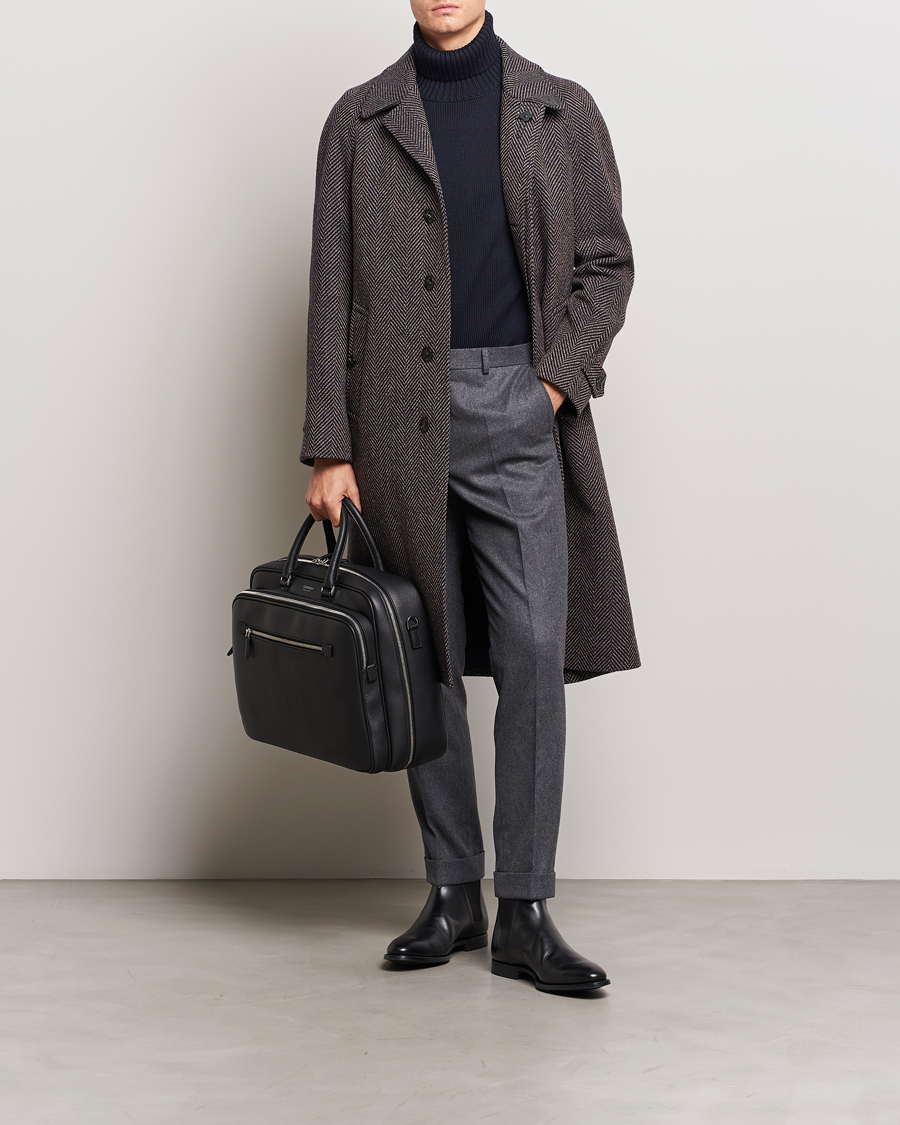 Lardini Wool/Cashmere Herringbone Raglan Coat Navy/Brown at