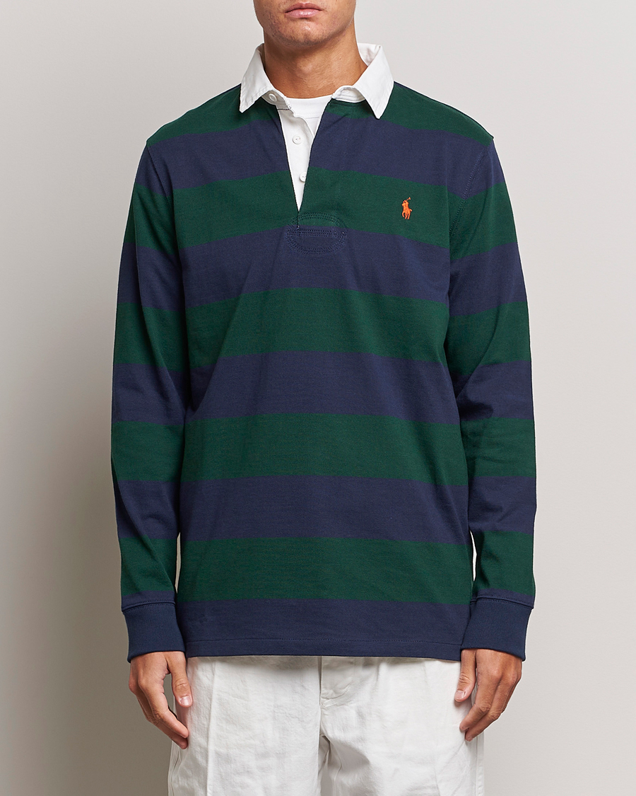 Polo Ralph Lauren Rugby authentic Shirt Striped Chest Emblem Logo Collared Green LT