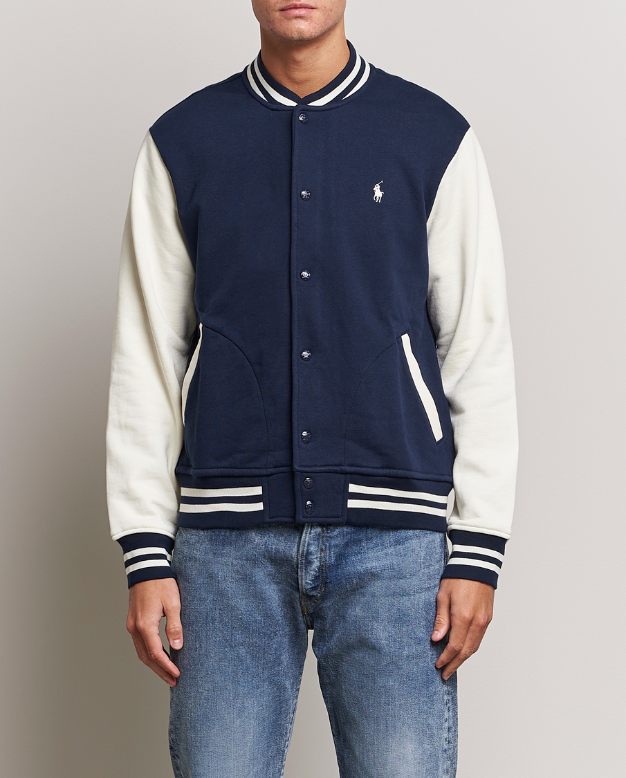 Polo Ralph Lauren Athletic Fleece Varsity Jacket Navy Cream at