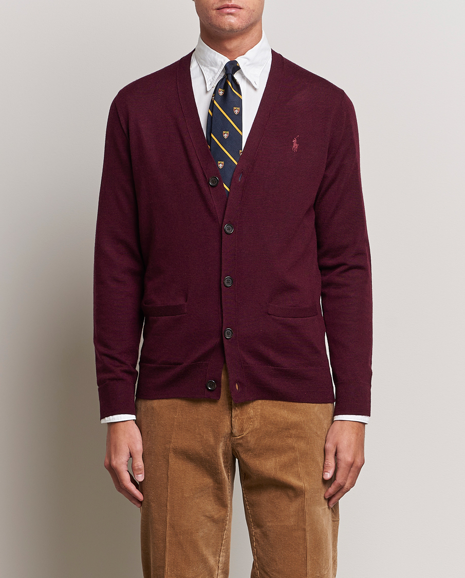 Polo Ralph Lauren Merino Knitted Cardigan Aged Wine Heather at