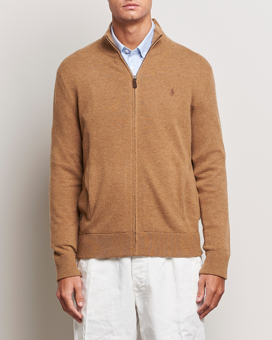 Polo Ralph Lauren Merino Knitted Full Zip Sweater Latte Brown