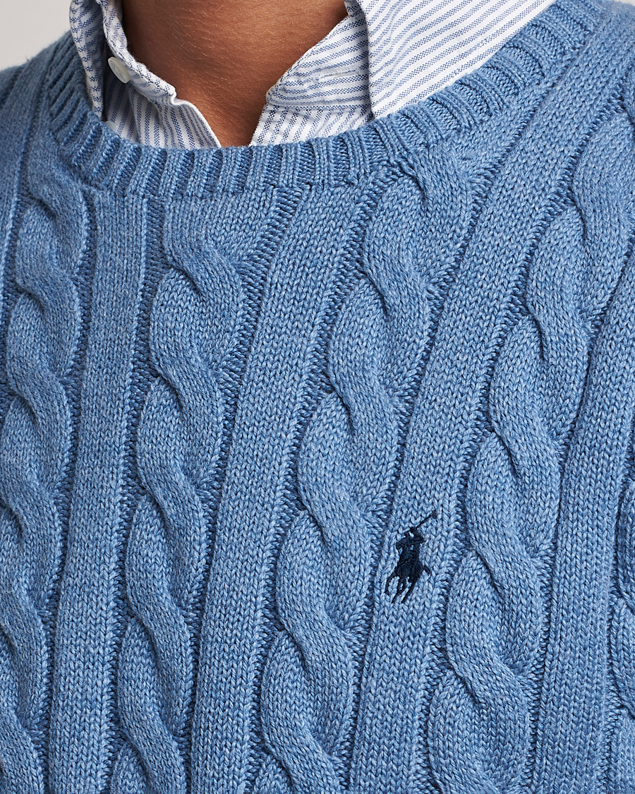 Ralph Lauren Cable-Knit Cotton Sweater in Sky Blue Heather - Size