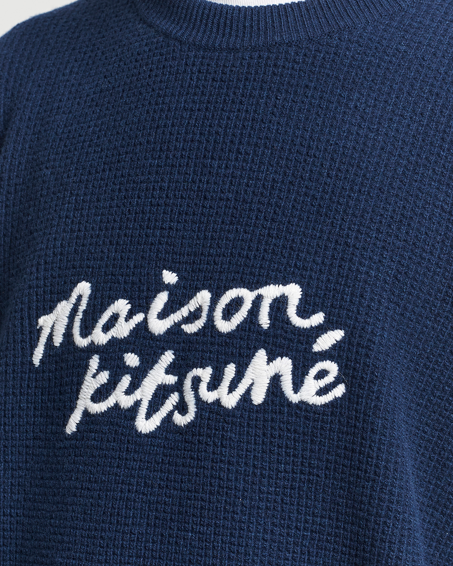 Men | Sweaters & Knitwear | Maison Kitsuné | Handwriting Wool Crew Neck Sweater Ink Blue