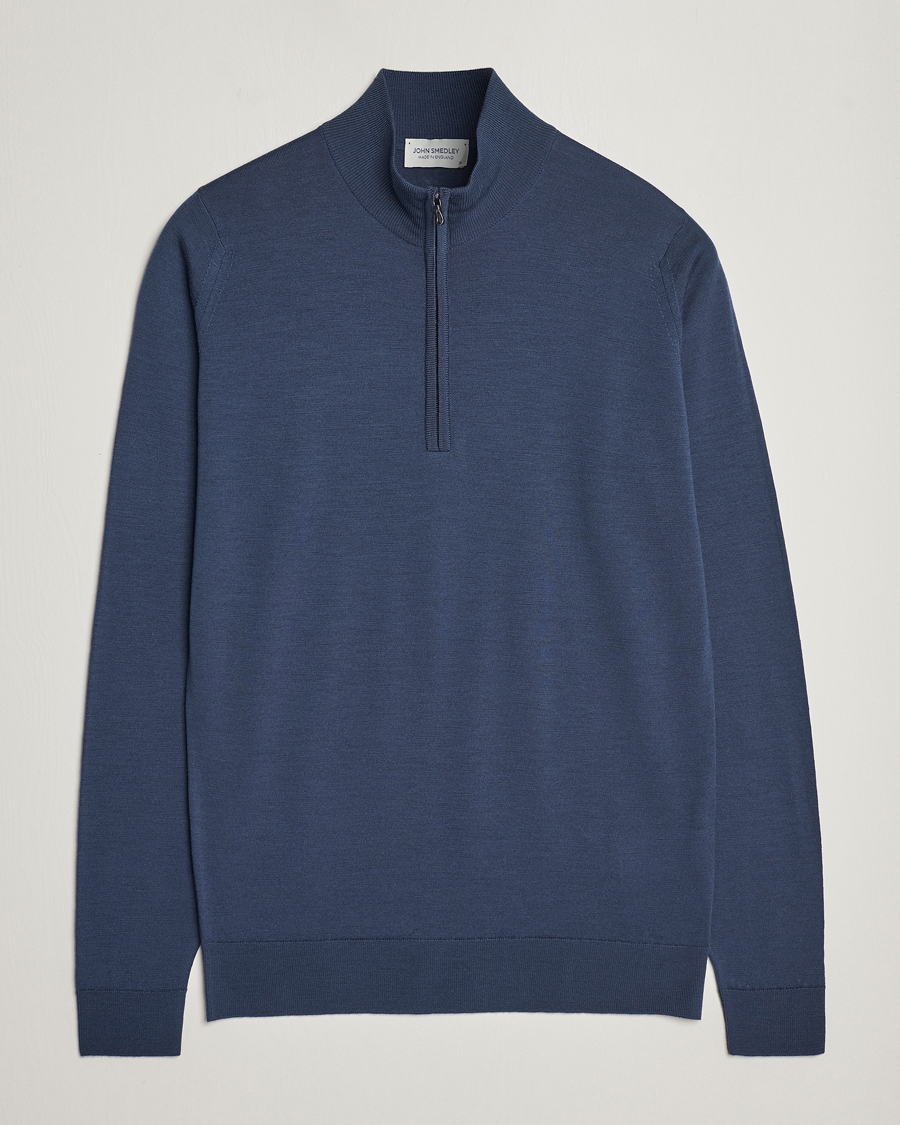 John Smedley Barrow Extra Fine Merino Half Zip Smoke Blue at