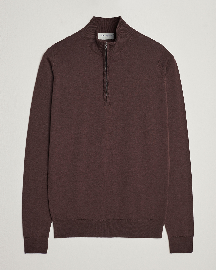 John Smedley Barrow Extra Fine Merino Half Zip Truffle Brown at