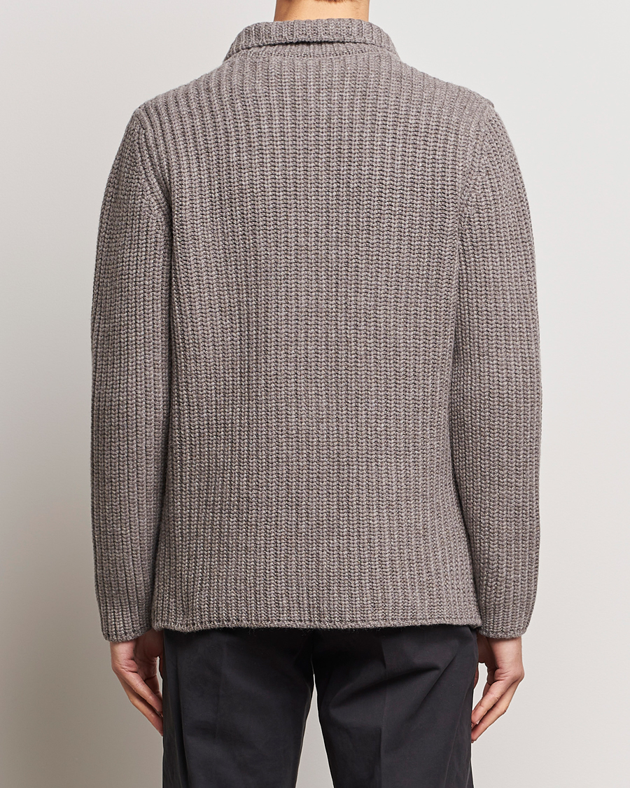 Men | Sweaters & Knitwear | Gran Sasso | Heavy Wool Knitted Blazer Cardigan Taupe Melange