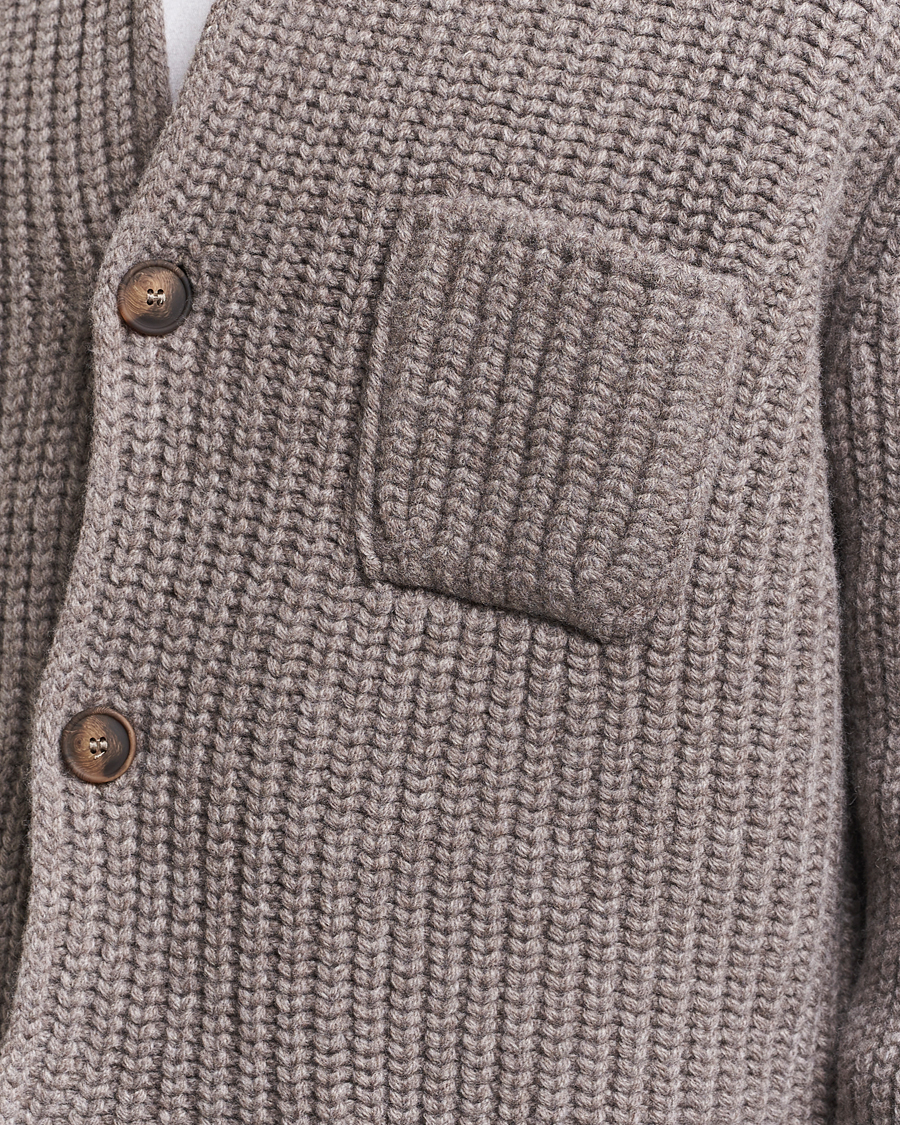 Men | Sweaters & Knitwear | Gran Sasso | Heavy Wool Knitted Blazer Cardigan Taupe Melange
