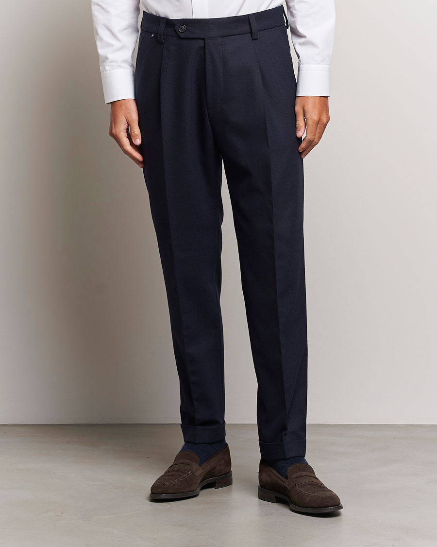 BOSS BLACK Perin Tech Flannel Pleated Trousers Dark Blue at