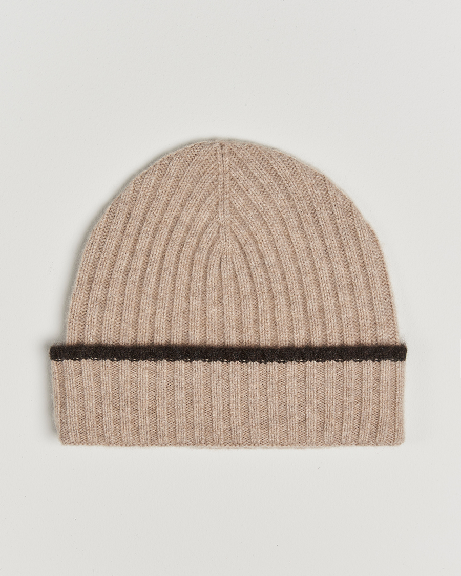 Men |  | Amanda Christensen | Rib Knitted Cashmere Paspoal Cap Beige Melange