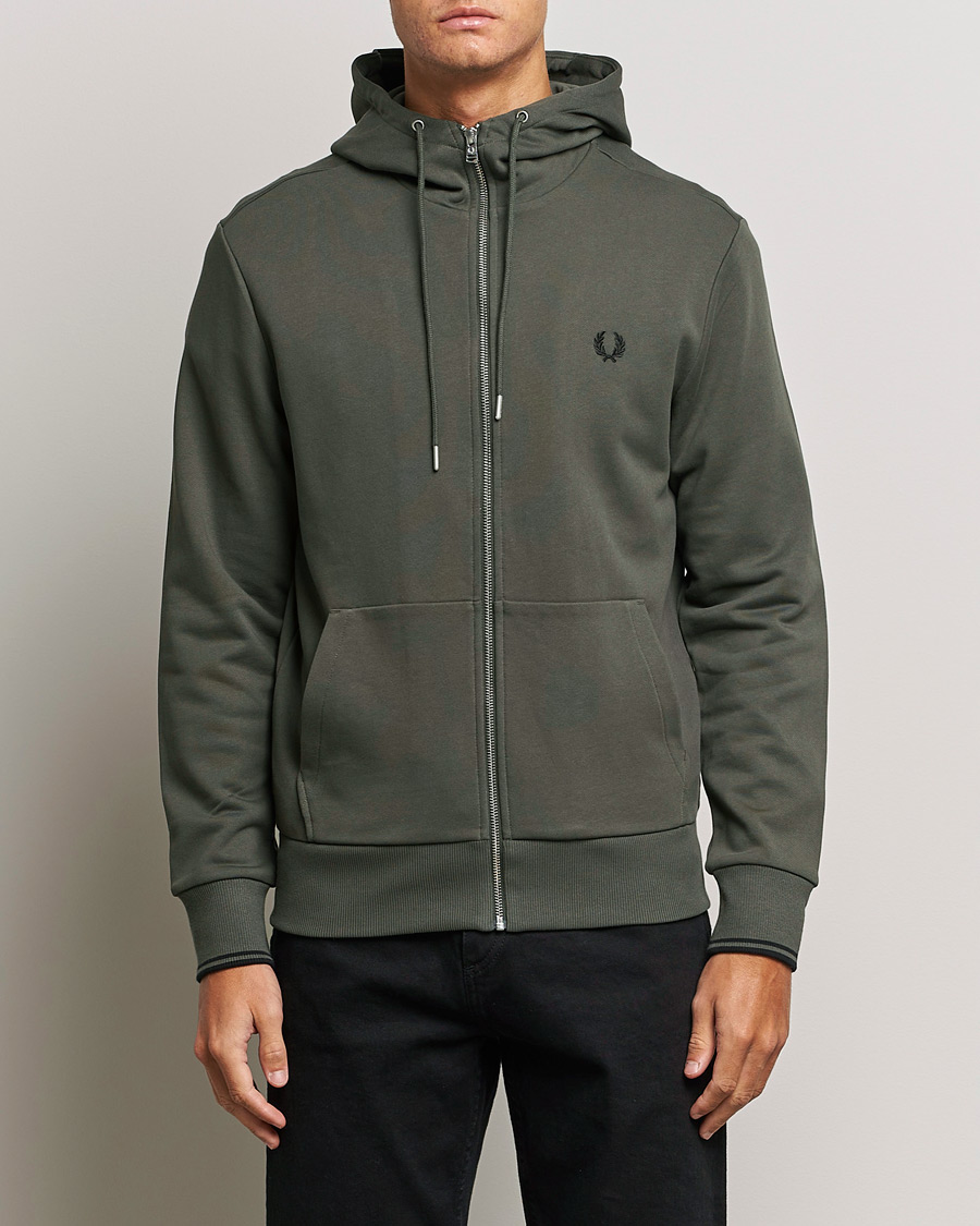 Fred Perry Hooded Zip Sweatshirt Field Green at CareOfCarl