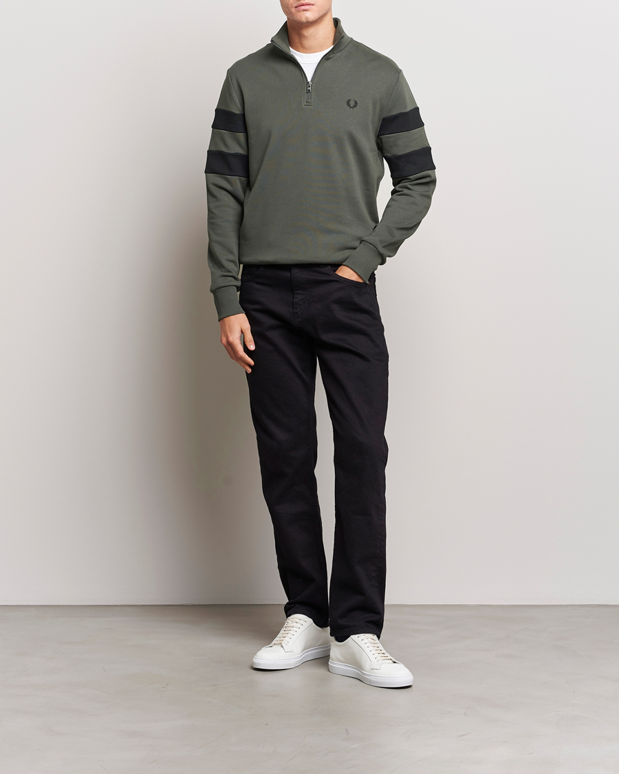 Fred Perry Tipped Sleeve Half Zip Sweatshirt Field Green at