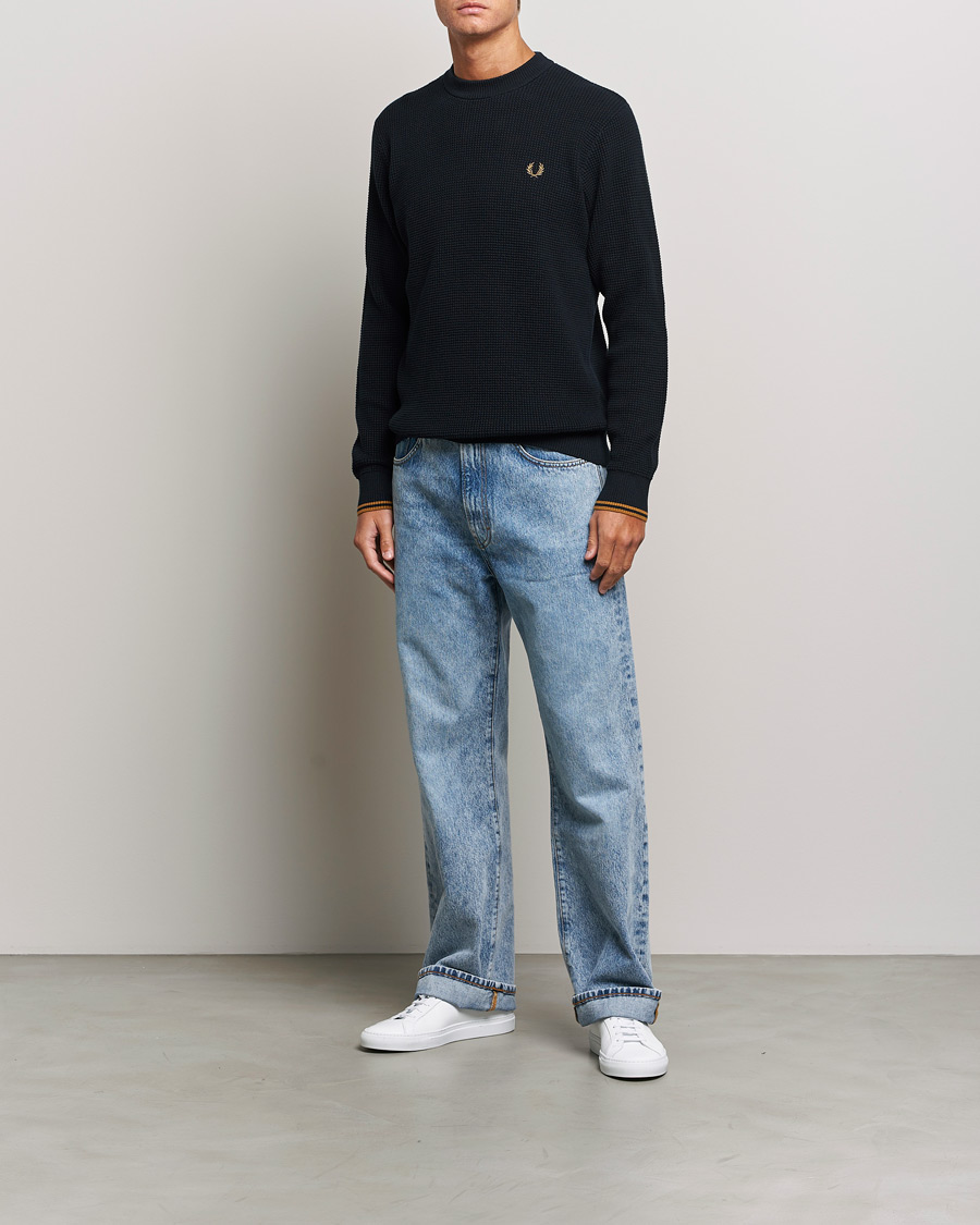 Fred Perry Waffle Stitch Jumper Navy at CareOfCarl.com