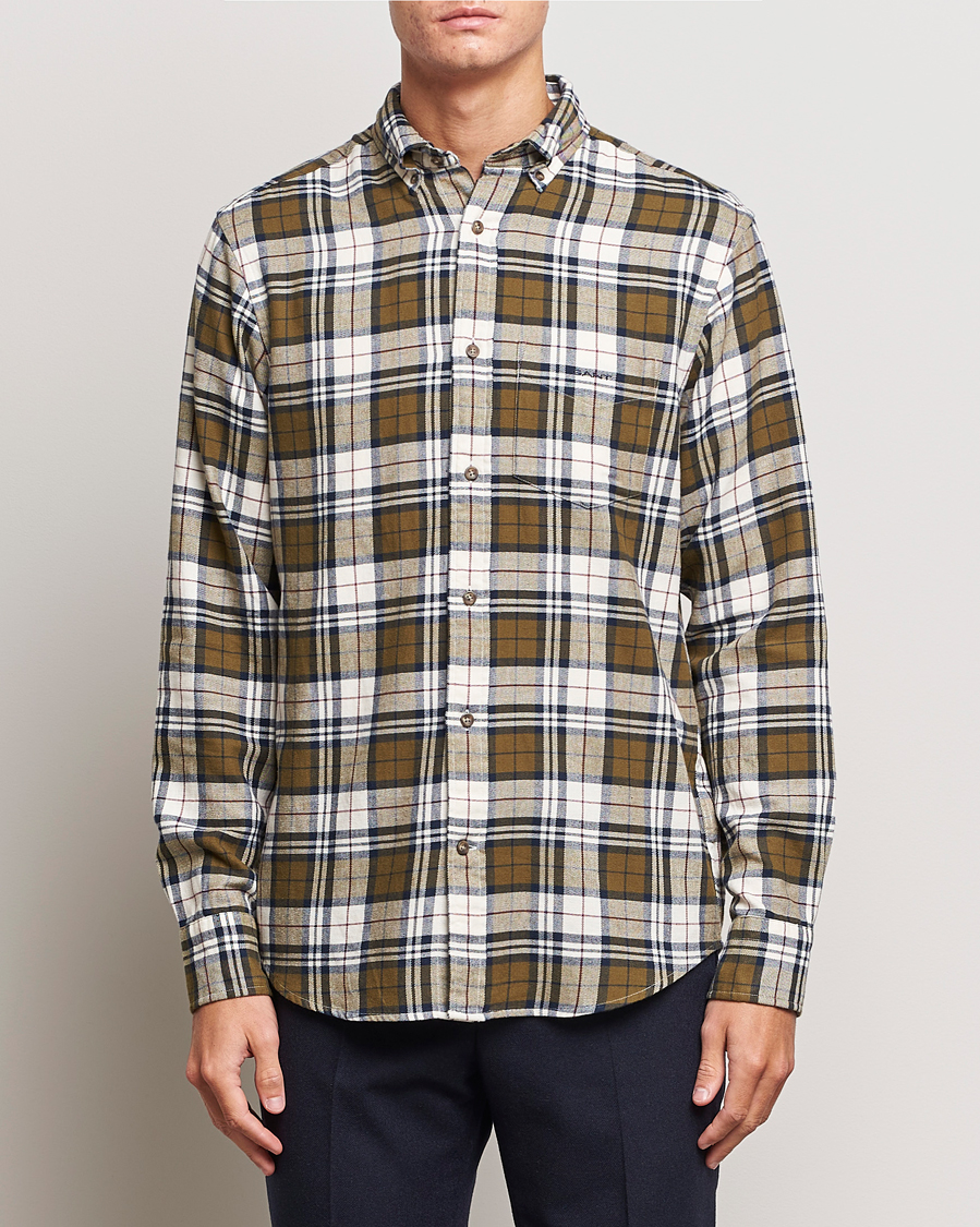 GANT Regular Fit Flannel Checked Shirt Dark Cactus at CareOfCarl.com