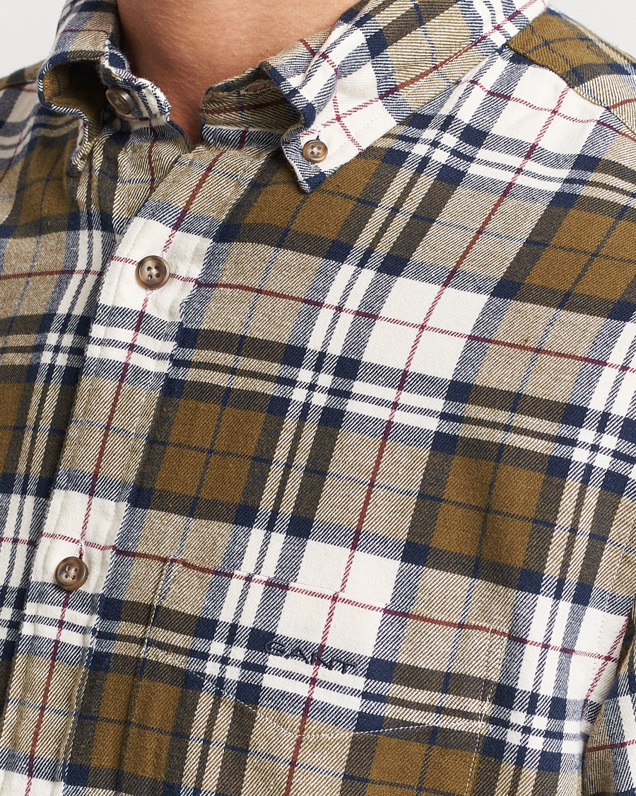 GANT Regular Fit Flannel Checked Shirt Dark Cactus at CareOfCarl.com