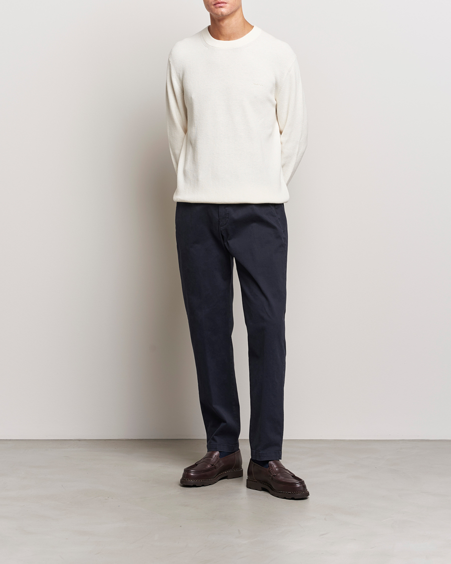 GANT Cotton/Wool Rib Knitted Crew Neck Cream at CareOfCarl.com