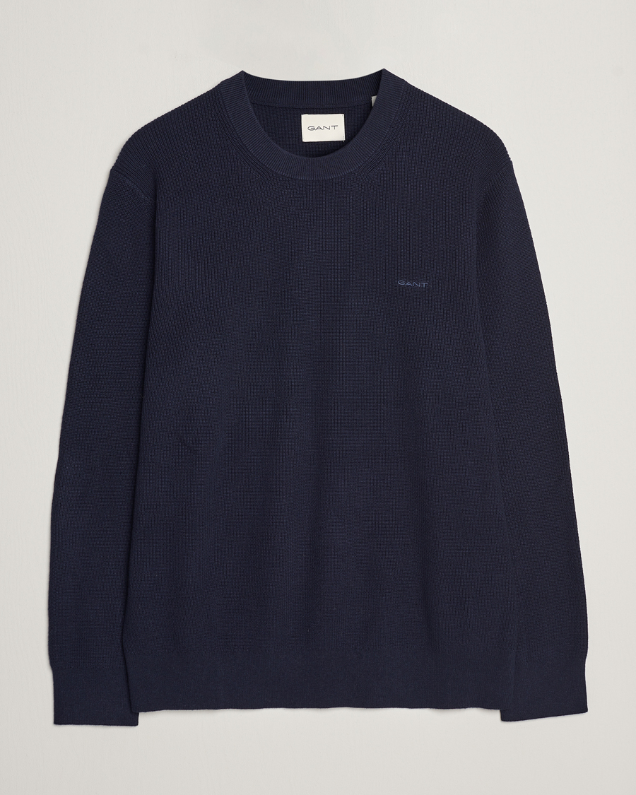 GANT Cotton Cable Crew Neck Pullover Evening Blue at CareOfCarl.com