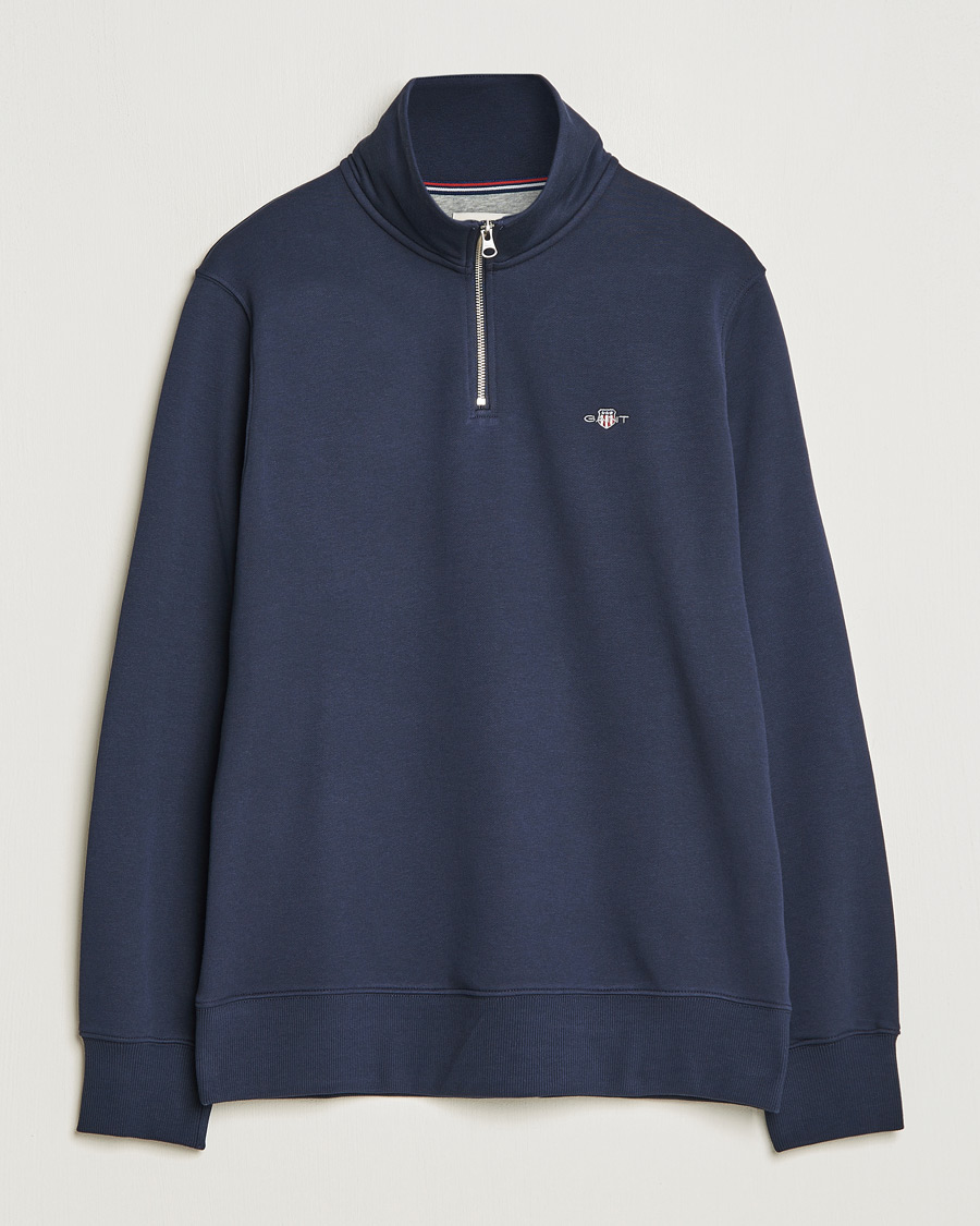 GANT Original Shield Half Zip Sweater Evening Blue at CareOfCarl