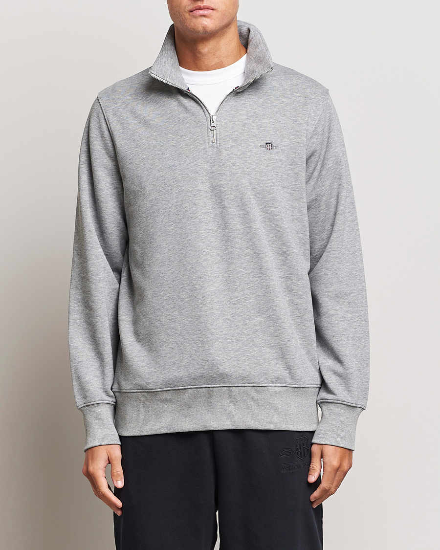 GANT Original Shield Half Zip Sweater Grey Melange at CareOfCarl