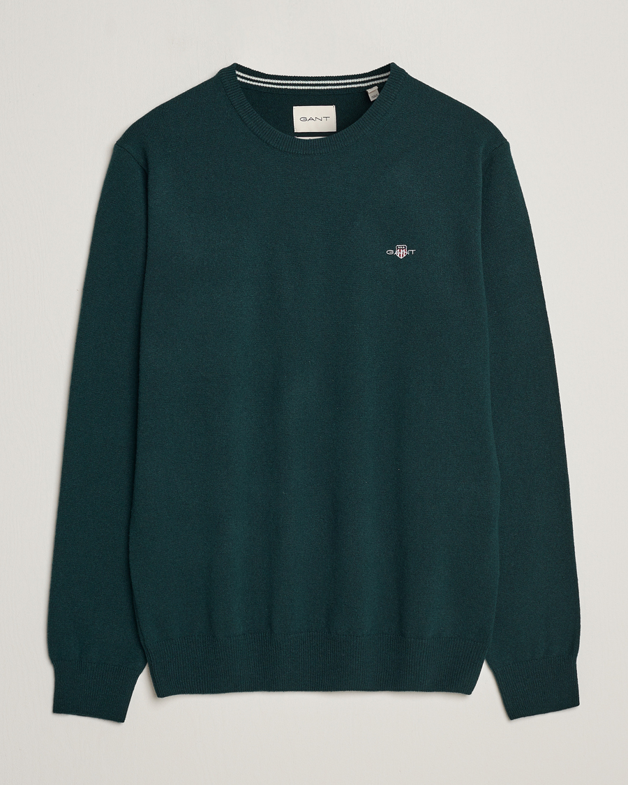 GANT Lambswool Crew Neck Pullover Tartan Green at CareOfCarl.com