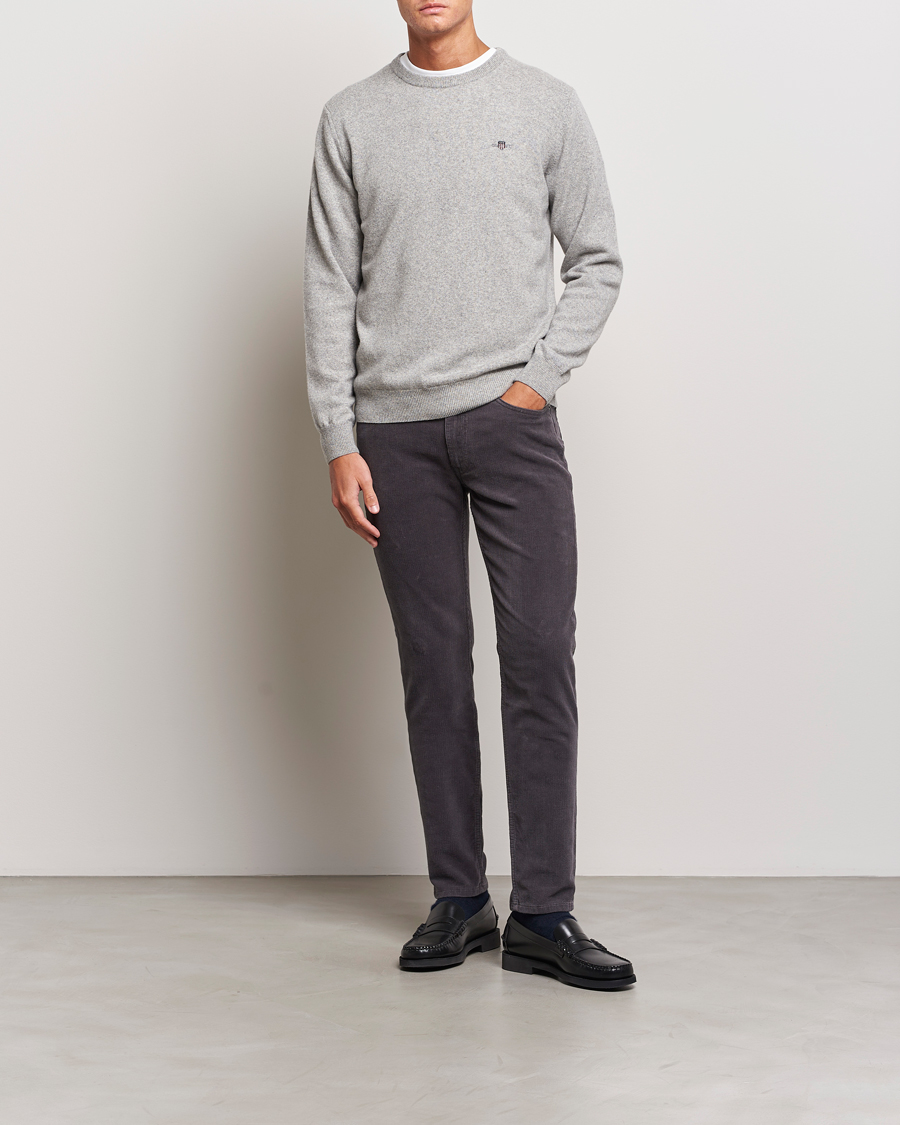 GANT Lambswool Crew Neck Pullover Grey Melange at CareOfCarl.com