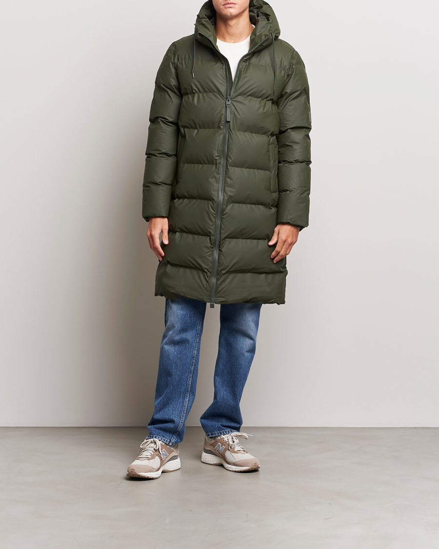 RAINS Alta Long Puffer Jacket Green at CareOfCarl