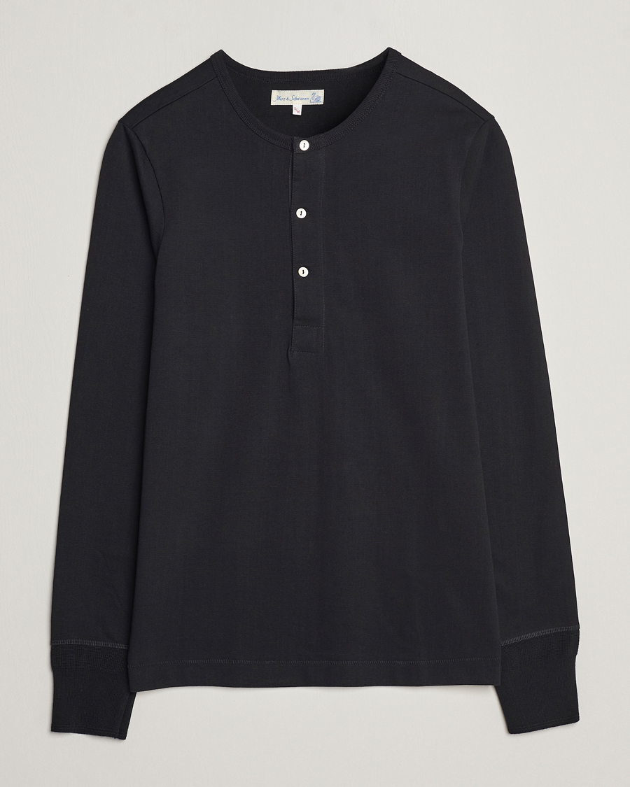 Merz b. Schwanen Classic Organic Cotton Henley Sweater Black at CareOfCarl.