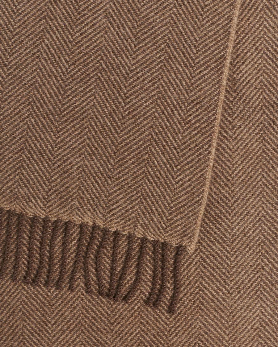 Cashmere Scarf in Camel Herringbone Made in Scotland