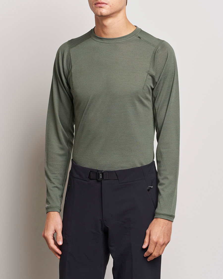 Snow Peak Recycled Polyester/Wool Long Sleeve T-Shirt Olive at CareOfCarl.c
