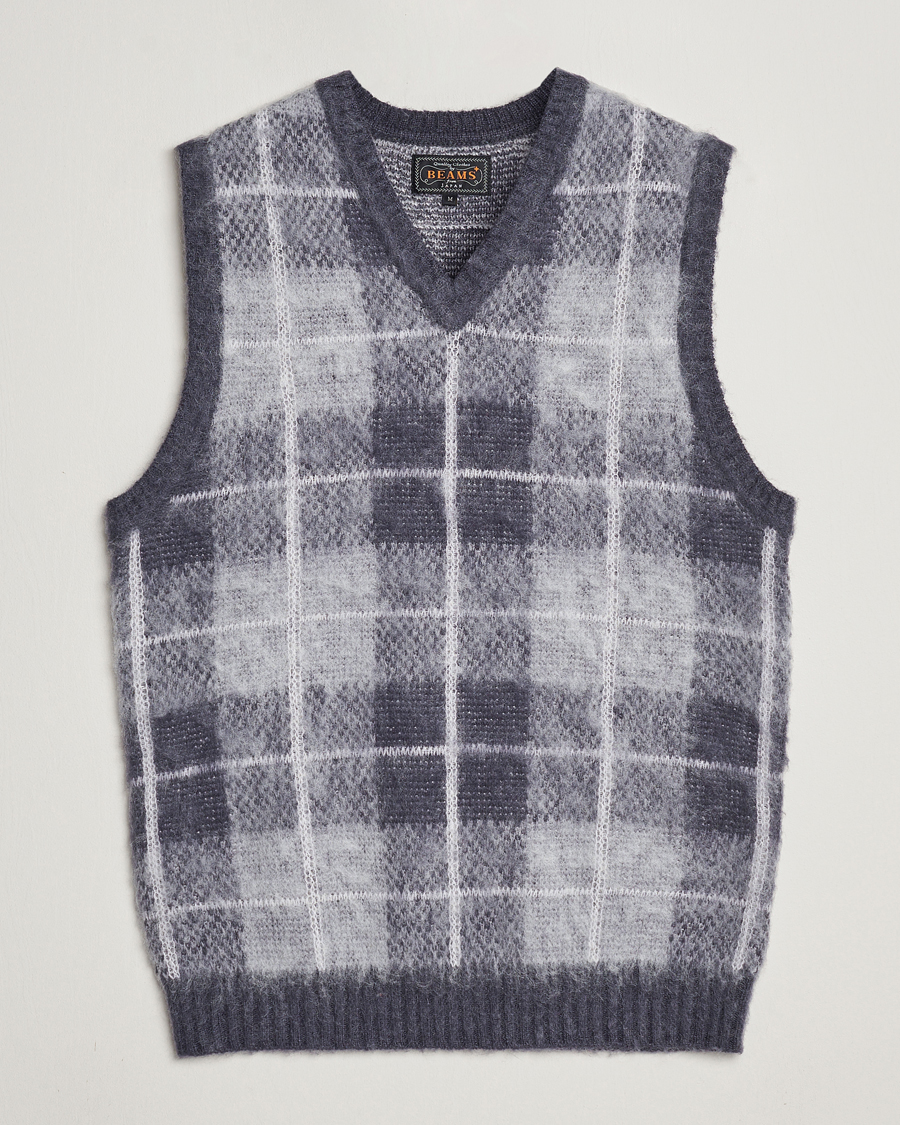 BEAMS PLUS Check Mohair Vest Grey at CareOfCarl.com