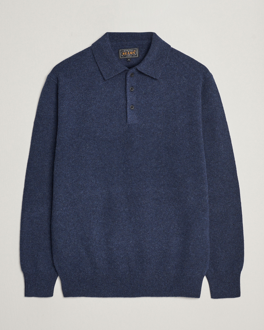 BEAMS PLUS Long Sleeve Knitted Polo Navy at CareOfCarl.com