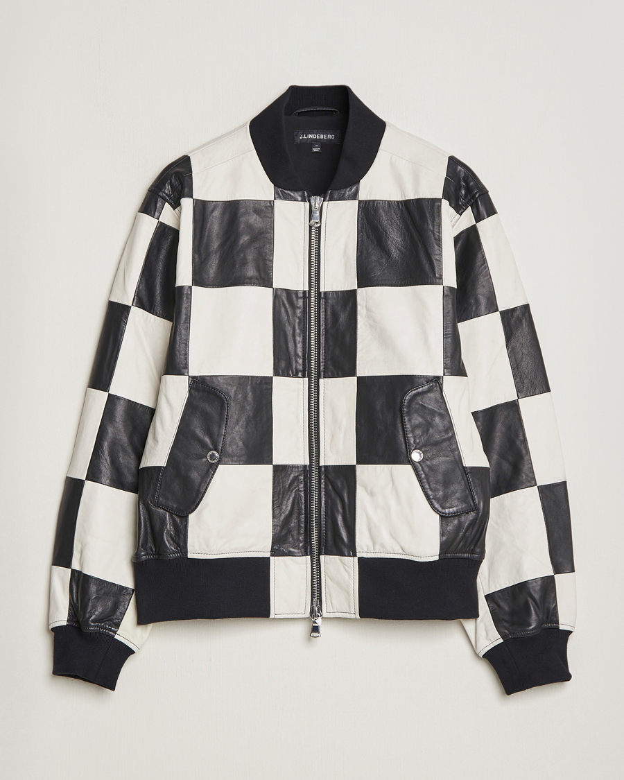 Black and white checkered leather outlet jacket