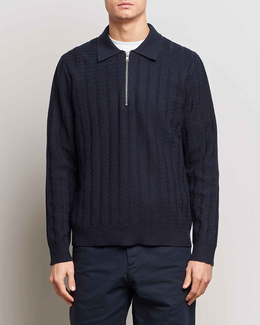Slim Fit Merino Wool-Blend Half Zip Sweater - Navy - Mens from McCalls of  Lisburn UK