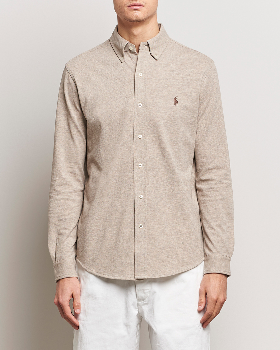 Polo Ralph Lauren Slim Fit Featherweight Mesh Shirt Beige Heather