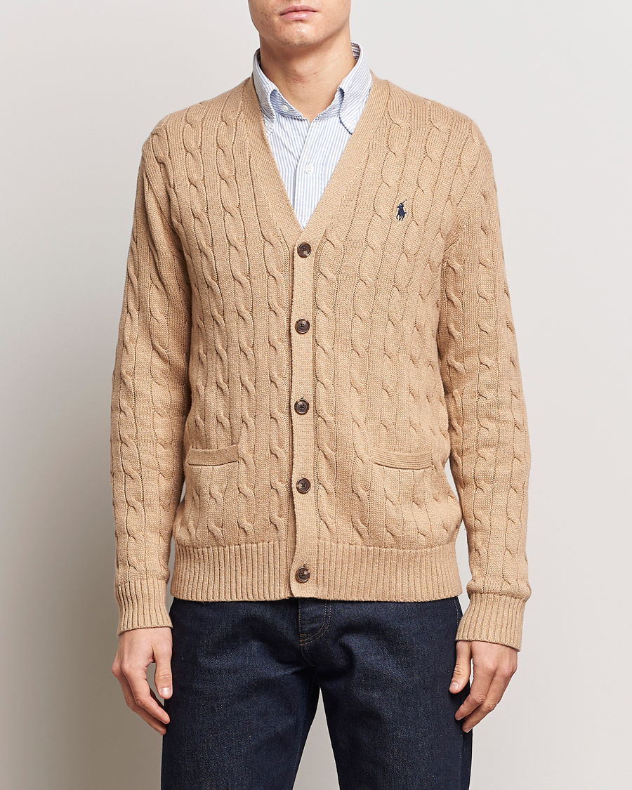 Polo Ralph Lauren Cotton Cable Cardigan Camel Melange at CareOfCarl