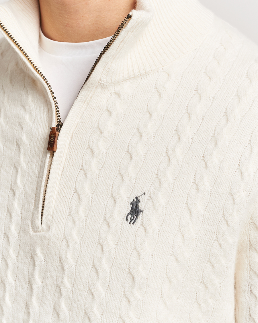 Polo ralph lauren half zip cotton knit on sale jumper with multi player logo in cream