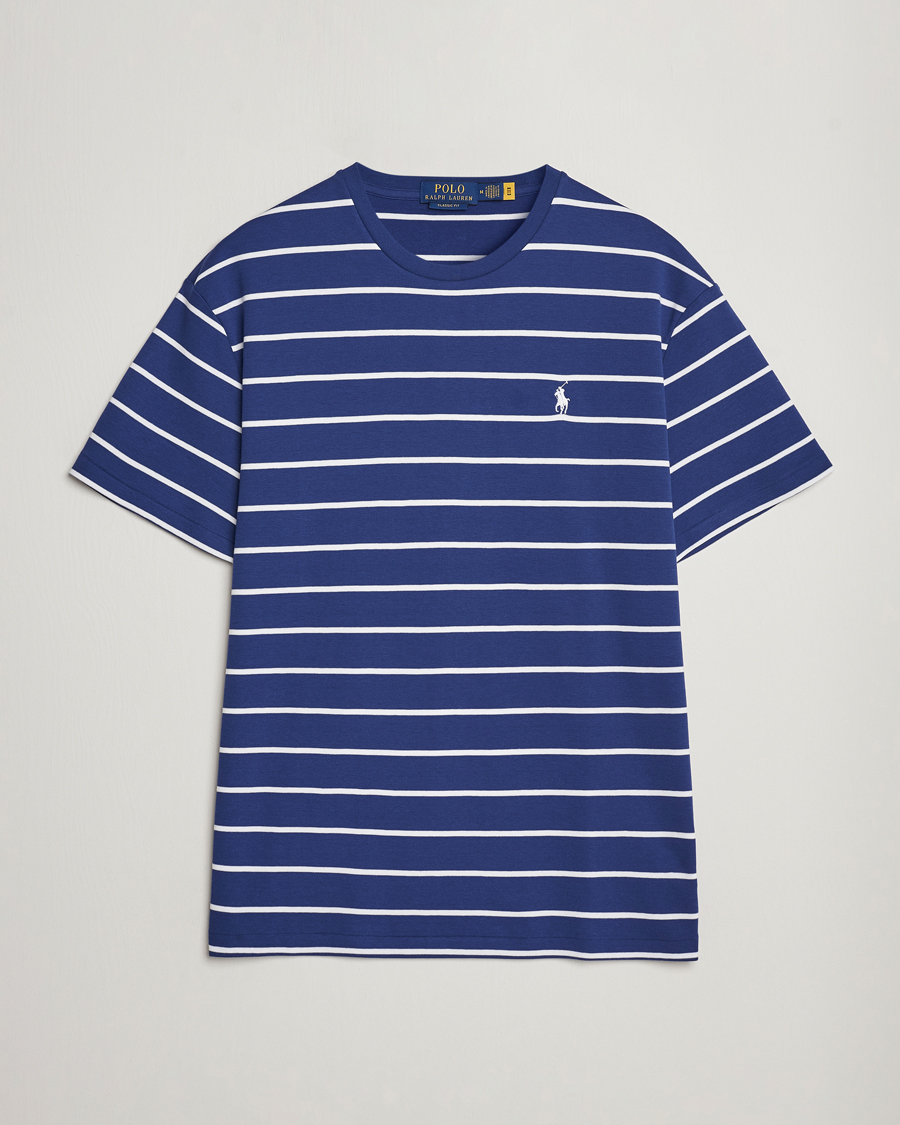 Blue and white striped polo t shirt best sale