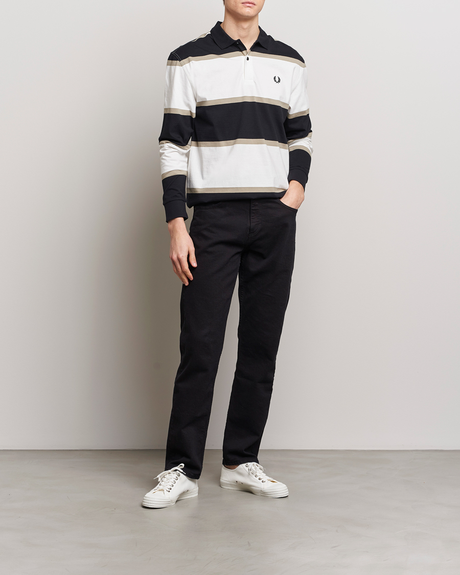 Fred Perry Relaxed Striped Rugby Shirt Snow White Navy at