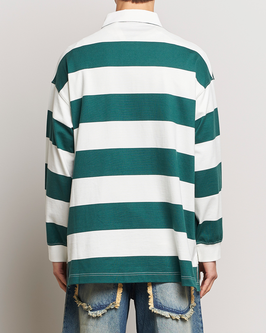 Green striped long outlet sleeve rugby shirt