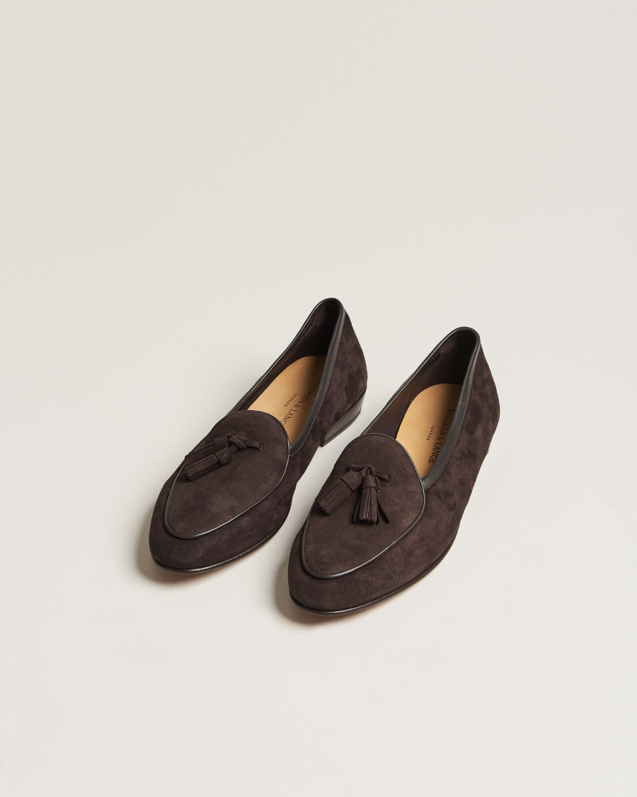 Baudoin & Lange Sagan Classic Tassel Loafers Dark Brown Suede at