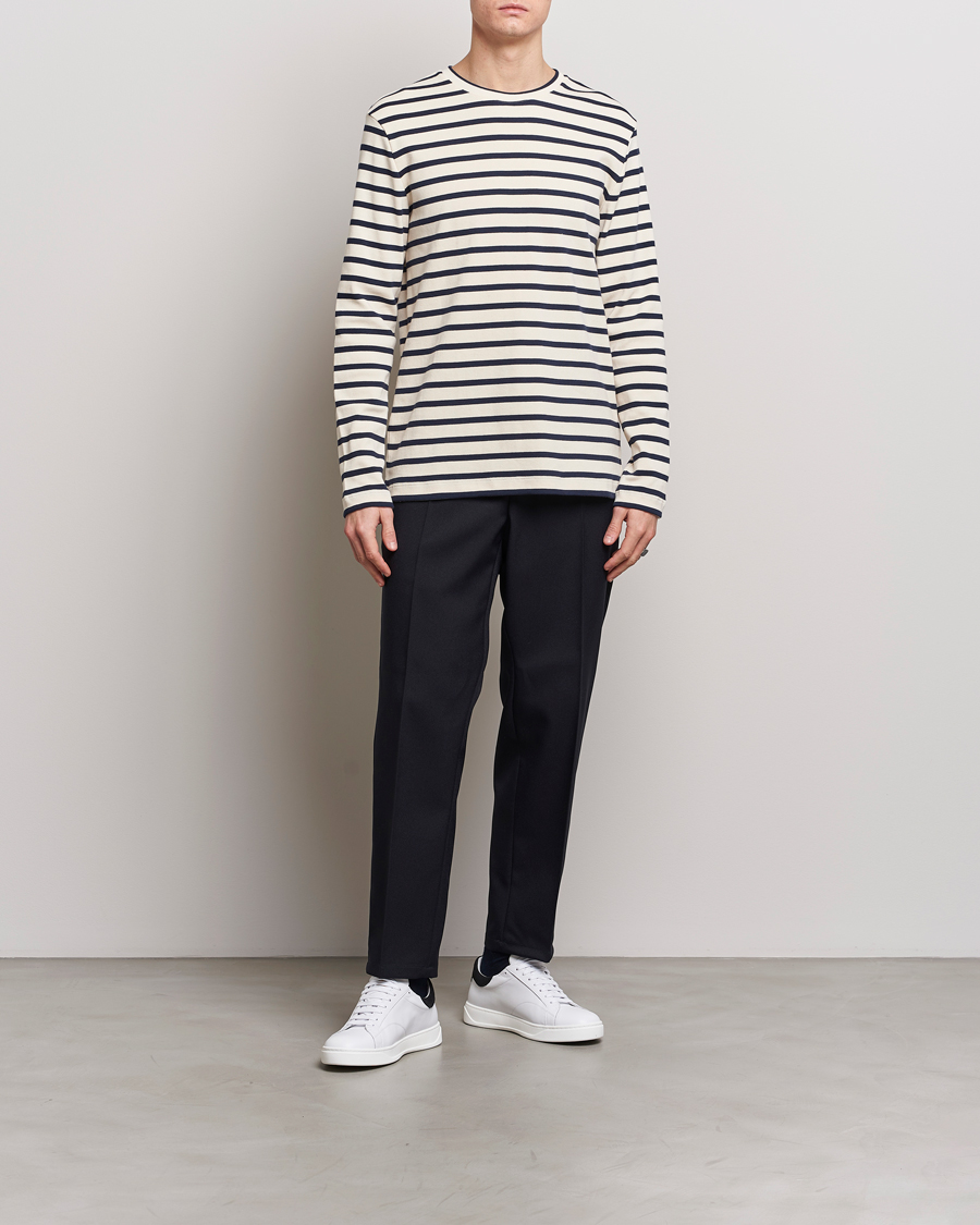 Jil Sander Long Sleeve Rib Cotton T-Shirt Marine Stripes at