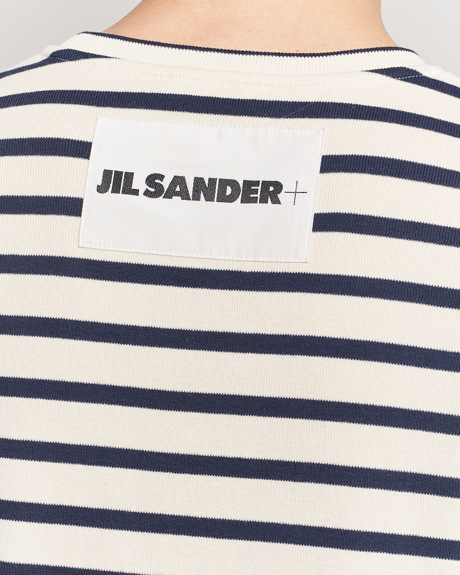 Jil Sander Long Sleeve Rib Cotton T-Shirt Marine Stripes at