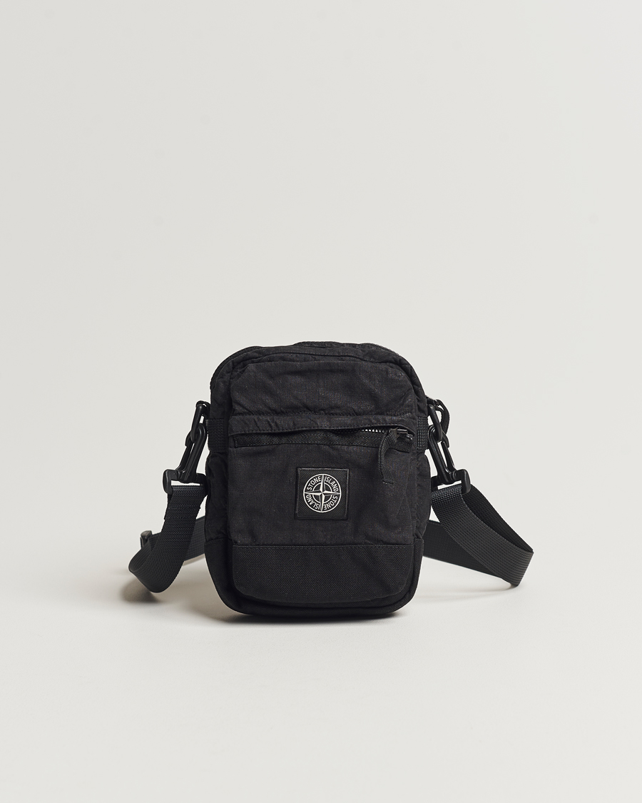 Men | Stone Island Small Linen/Nylon Shoulder Bag Black | Stone Island | Small Linen/Nylon Shoulder Bag Black