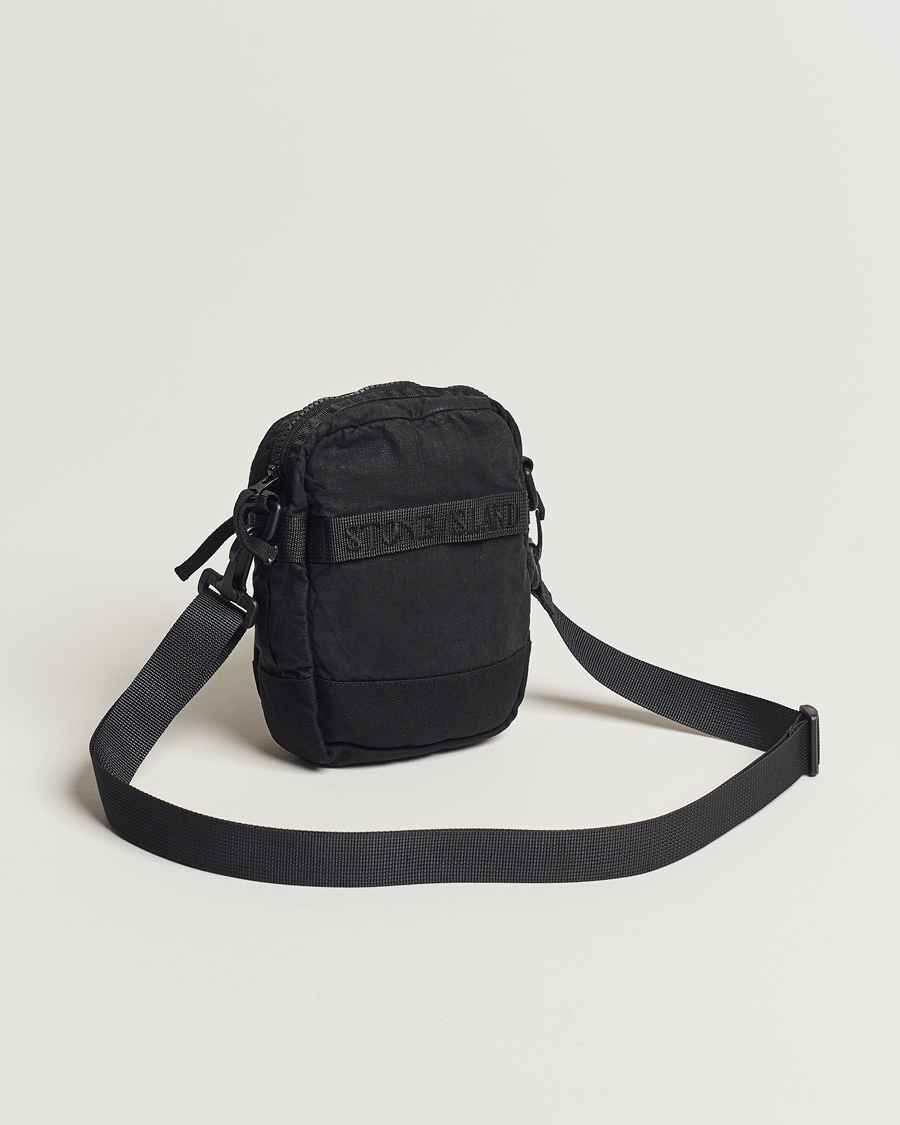 Men | Stone Island Small Linen/Nylon Shoulder Bag Black | Stone Island | Small Linen/Nylon Shoulder Bag Black